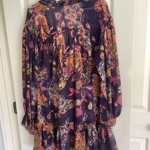 Free People Print Swing Mini Long Sleeve Medium
